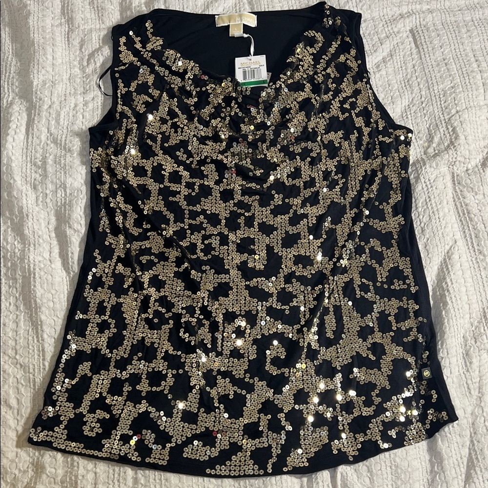 MICHAEL Michael Kors Black and Gold Sequin Blouse size L